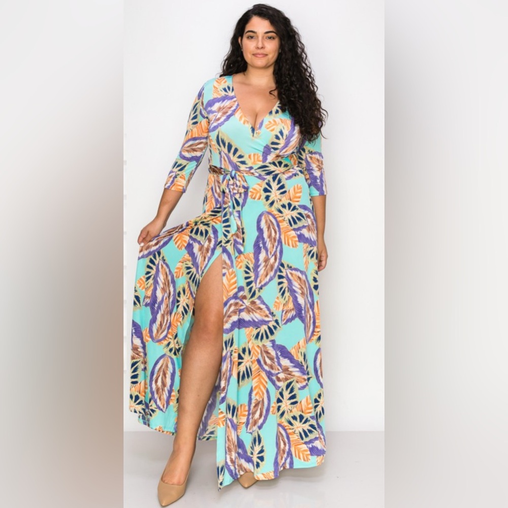 Colorful Tropical Print Maxi Dress